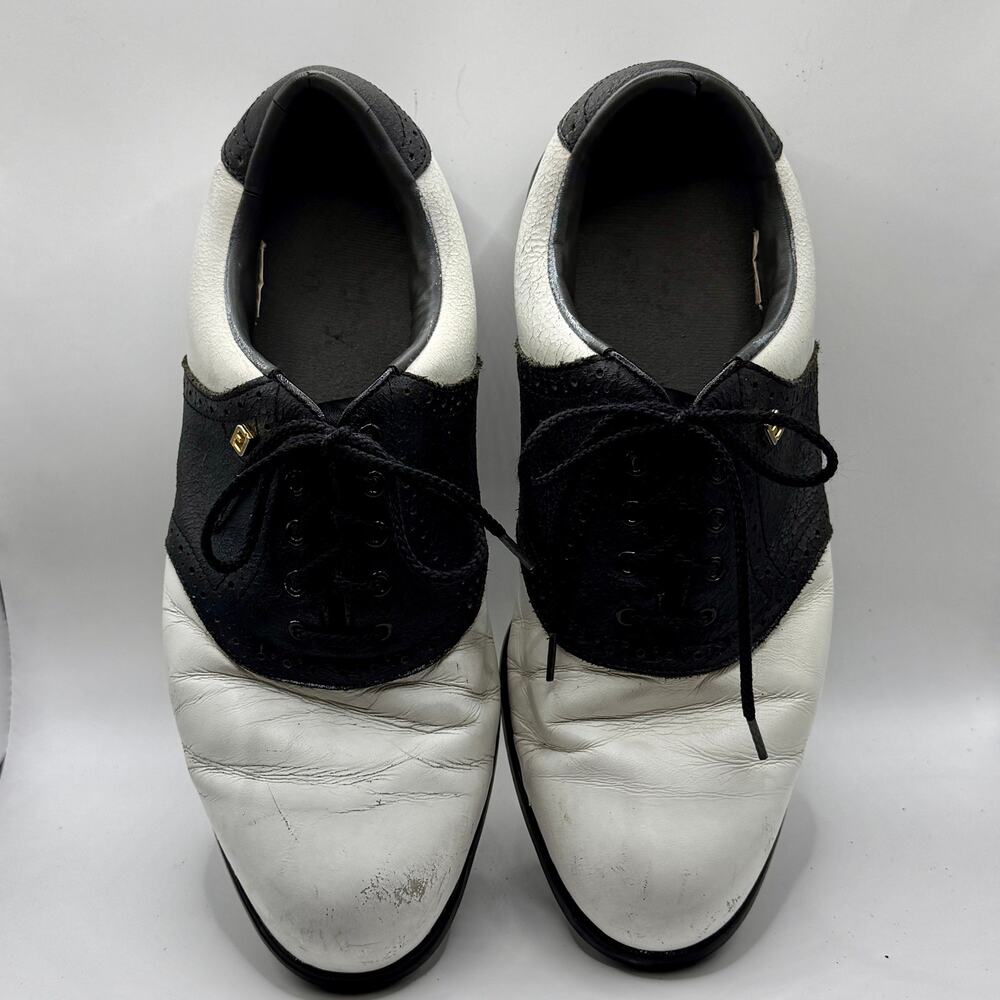 Vintage FootJoy 53892 Golf Shoes Men’s 9.5 M Black White + Dave Pelz Shoe Bag
